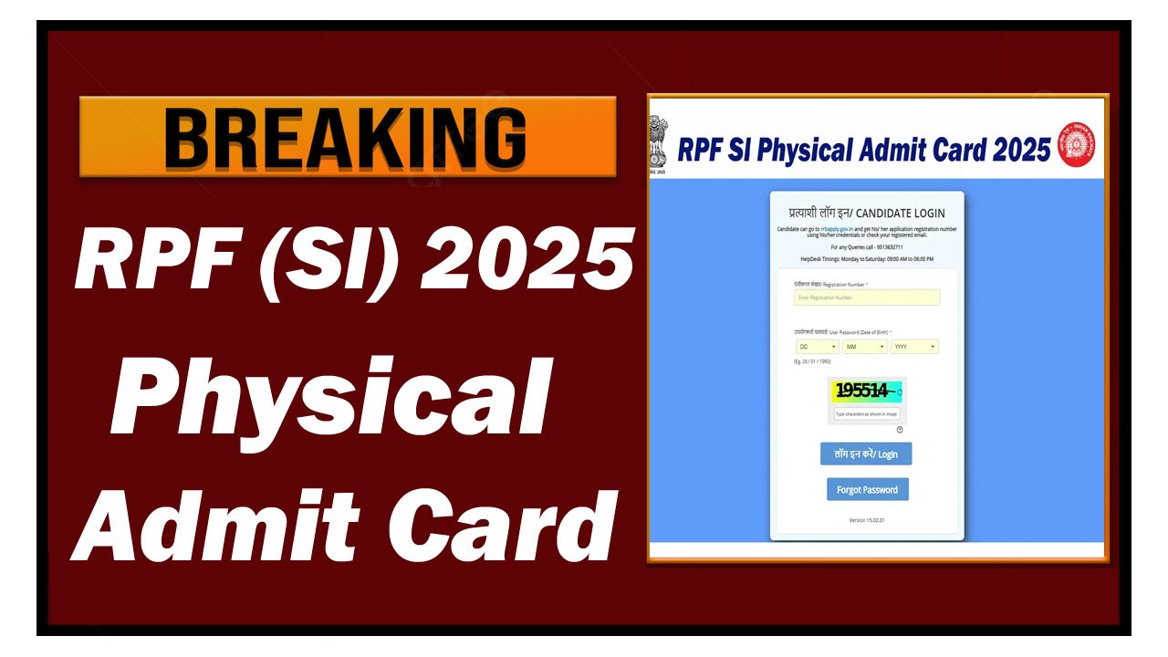 RPF SI Physical Admit Card 2025